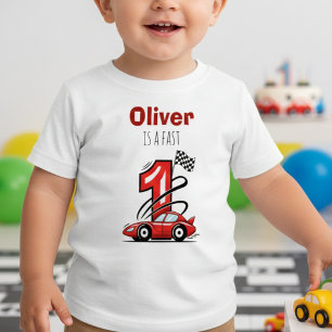 T-shirt Pour Bébé Voiture de course rouge rapide premier anniversair
