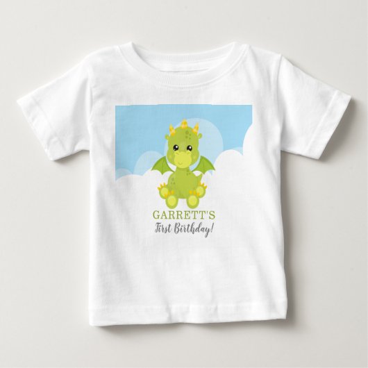 T-shirt Pour Bébé Whimsical Boy Dragon Premier anniversaire (Devant)