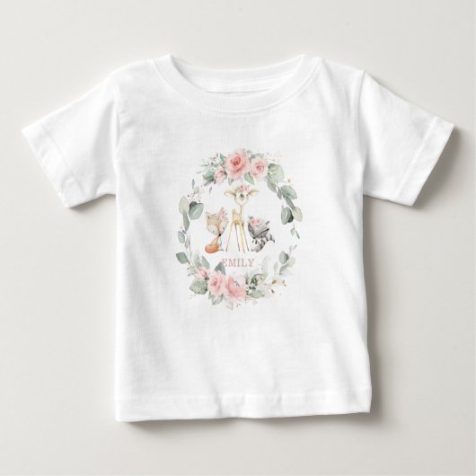 T-shirt Pour Bébé Whimsical Chic Woodland Blush Rose Floral (Devant)