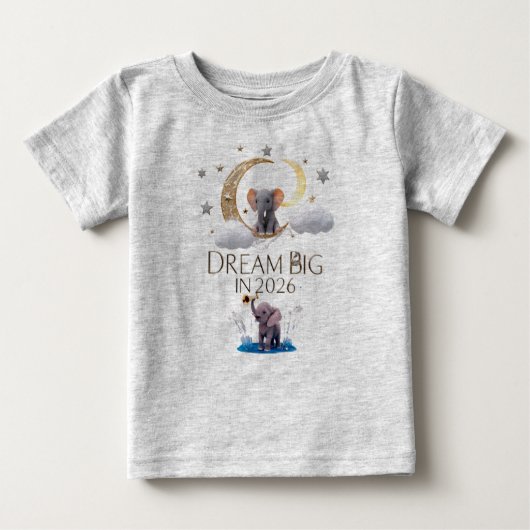 T-shirt Pour Bébé Whimsical Elephant Moon "Dream Big 2026" Baby Fine (Devant)