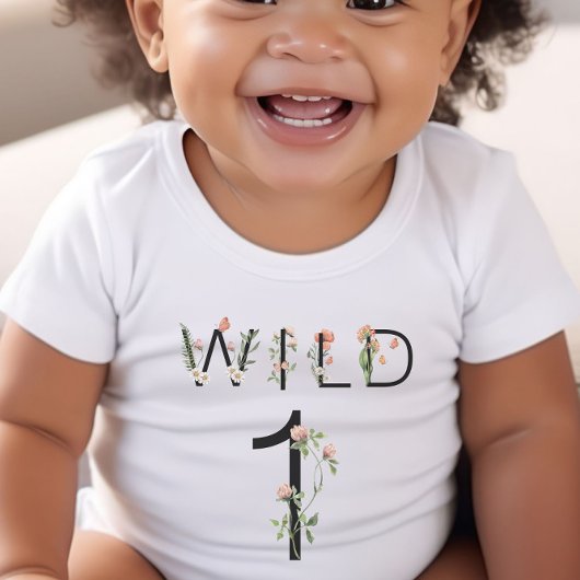 T-shirt Pour Bébé Wild 1 Fleur sauvage 1er anniversaire