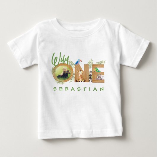 T-shirt Pour Bébé Wild One 1er anniversaire mignon Jungle Animaux Ph (Devant)