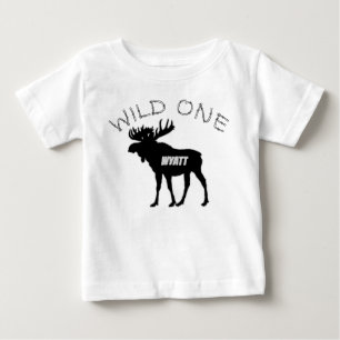 T-shirt Pour Bébé Wild One 1st Birthday Moose Forest Créatures