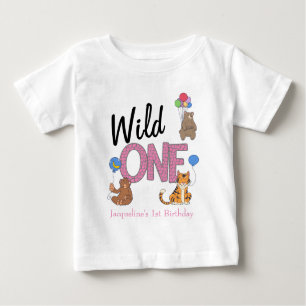 T-shirt Pour Bébé Wild One Girl First Birthday Safari Jungle Animaux