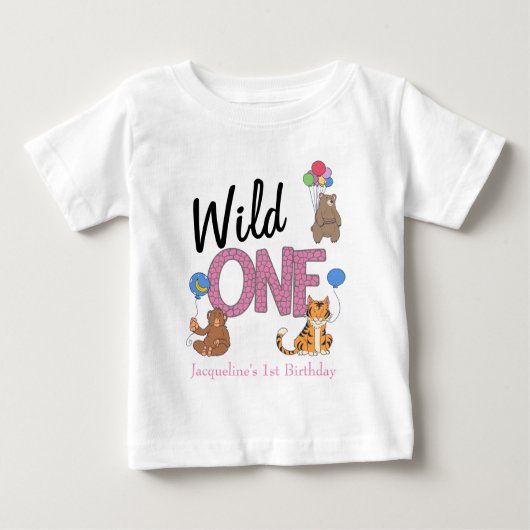 T-shirt Pour Bébé Wild One Girl premier anniversaire Safari Jungle A (Devant)
