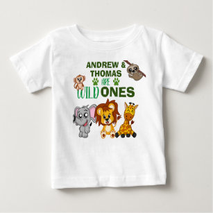 T-shirt Pour Bébé Wild One Jungle Safari Animal Twins Premier annive