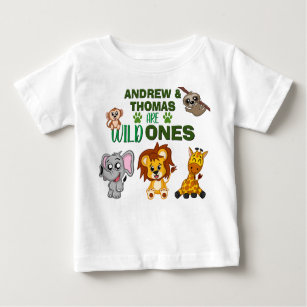 T-shirt Pour Bébé Wild One Jungle Safari Animal Twins Premier annive