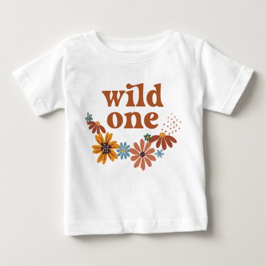 T-shirt Pour Bébé Wild One Retro Boho Fleur sauvage 1er anniversaire (Devant)