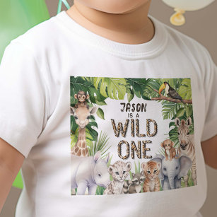 T-shirt Pour Bébé Wild One Safari Animaux Baby Boy 1er anniversaire