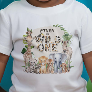 T-shirt Pour Bébé Wild one Safari Animaux Garçon 1er anniversaire