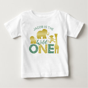 T-shirt Pour Bébé Wild One Safari Jungle 1er Anniversaire Gold Green