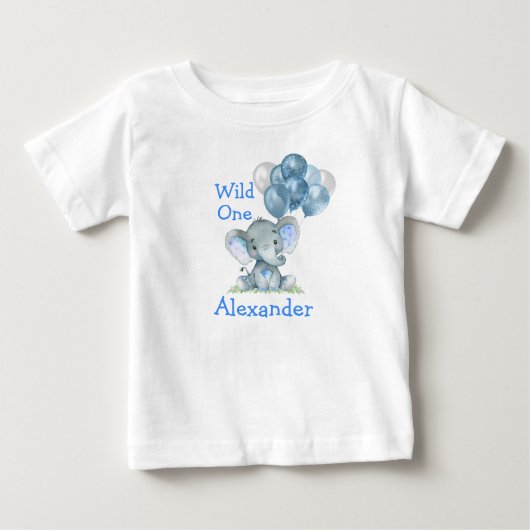 T-shirt Pour Bébé Wild Un 1er anniversaire Blue Baby Elephant Ballon (Devant)