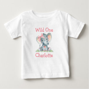 T-shirt Pour Bébé Wild Un 1er anniversaire Elephant rose Bow