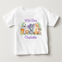 Wild Un 1er Anniversaire Safari Animaux Violet Bow