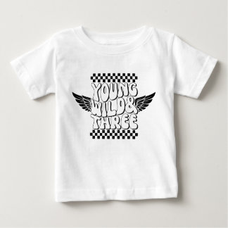 T-shirt Pour Bébé Young Wild & Three Birthday Retro Racing Checkered