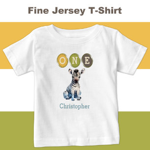 T-shirt Pour Bébé Zebra 1er anniversaire un avec le nom bleu