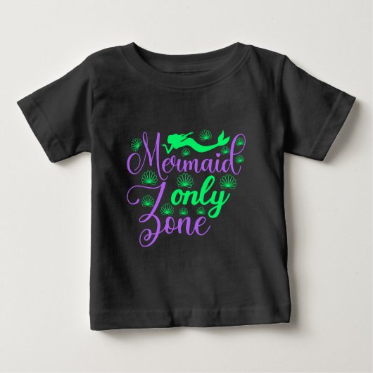 T-shirt Pour Bébé Zone Réservée aux Sirènes en Vert Néo et Violet (Devant)