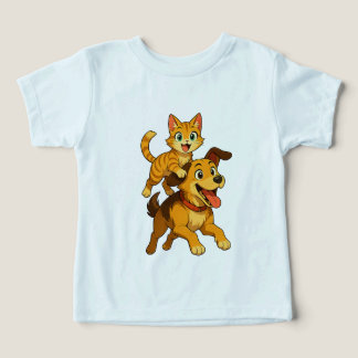 T-shirt pour enfants avec chat et chien mignons -