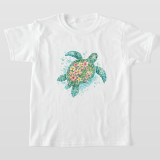 T-shirt pour enfants Tortue de mer florale
