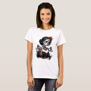 T-Shirt pour Femme Crâne Floral Artistique - Sug U