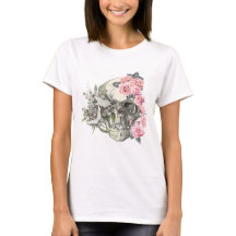 T-Shirt pour femmes à crâne avec roses roses 