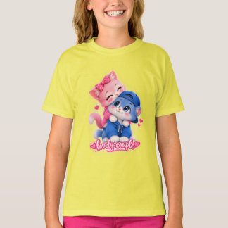 T-shirt pour femmes avec couple de chats mignons e
