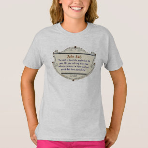T-shirt pour fille avec verset biblique Jean 3:16 