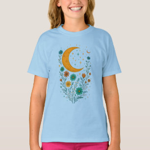 T-shirt pour filles avec lune céleste mignonne et