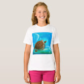T-Shirt pour filles de natation tortue (Devant entier)