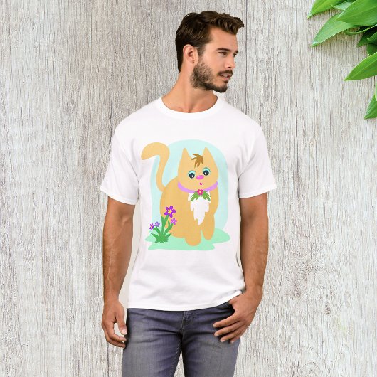 T-Shirt Pour Homme Chat Et Fleurs