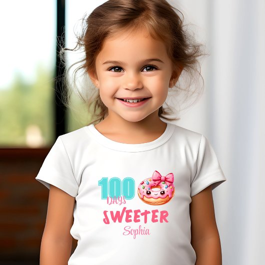 T-shirt Pour Les Tous Petits 100 Jours De Scolaire Mignonne Donut Fille Nom