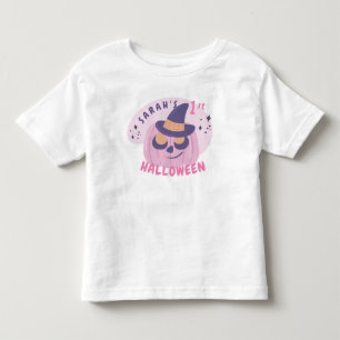 T-shirt Pour Les Tous Petits 1er chapeau de citrouille rose et violet Halloween