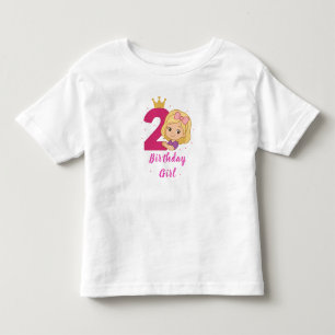 T-shirt Pour Les Tous Petits 2e fille anniversaire avec Couronne et numéro rose