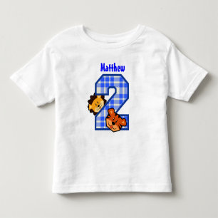 T-shirt Pour Les Tous Petits 2ème Lion bleu de tigre de plaid d'anniversaire V