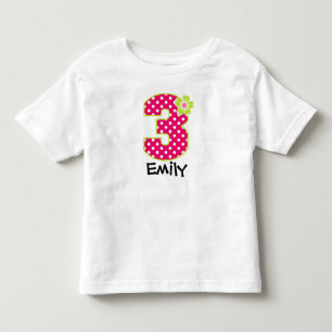 T-shirt Pour Les Tous Petits 3e anniversaire fille rose chaud et points verts