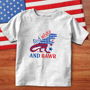 T-shirt Pour Les Tous Petits 4 juillet Dinosaur blanc rouge et brin