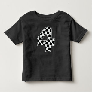 T-shirt Pour Les Tous Petits 4e anniversaire À damiers numéro 4 Voiture Racing