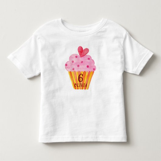 T-shirt Pour Les Tous Petits 6e anniversaire - Cupcake baking filles aquarelle (Devant)