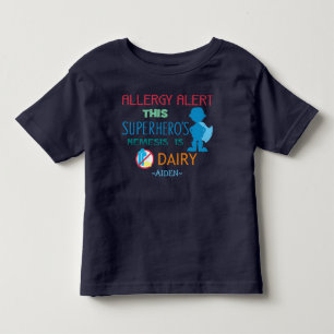 T-shirt Pour Les Tous Petits Alerte d'allergie laitière Superhero Boy Silhouett