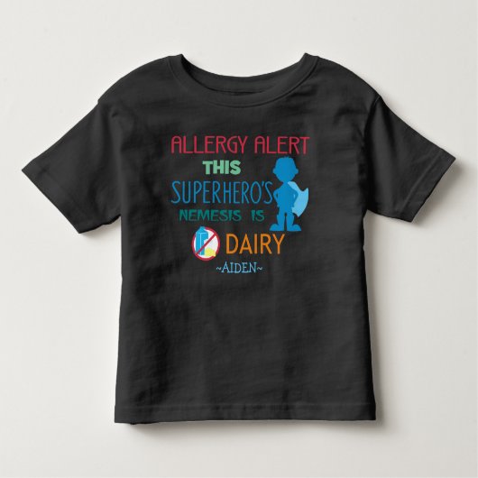 T-shirt Pour Les Tous Petits Alerte d'allergie laitière Superhero Boy Silhouett (Devant)