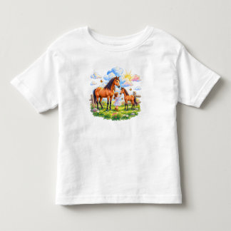 T-shirt Pour Les Tous Petits Amour de cheval dans une prairie fleurie
