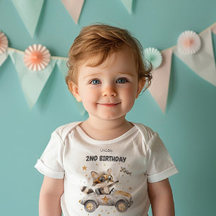 T-shirt Pour Les Tous Petits Animaux amusants Voitures de course 2e anniversair