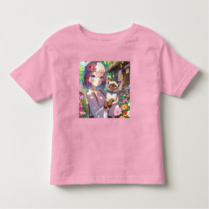 T-shirt Pour Les Tous Petits Anime Girl et chat siamois