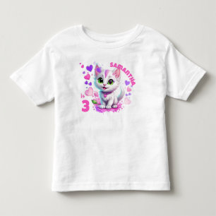T-shirt Pour Les Tous Petits Anniversaire Adorable Chaton Rose & Blanc et Cœurs