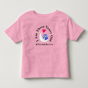 T-shirt Pour Les Tous Petits Anniversaire de Blue Owl, ajoute ton nom, j'ai 3 a