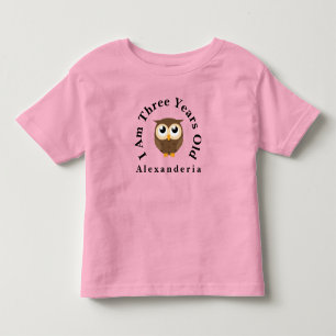 T-shirt Pour Les Tous Petits Anniversaire de Brown Owl, ajoute le nom, j'ai 3 a