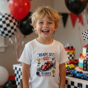 T-shirt Pour Les Tous Petits Anniversaire de voiture de course personnalisé P