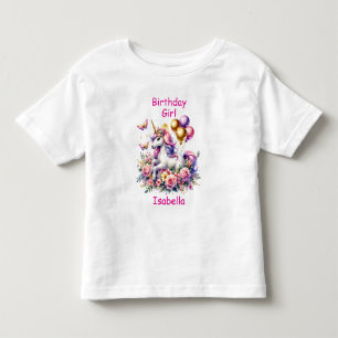 T-shirt Pour Les Tous Petits Anniversaire fille rose, violet et or licorne