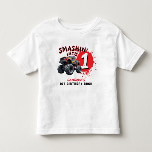 T-shirt Pour Les Tous Petits Anniversaire Monster Truck Smash 1 an (Devant)