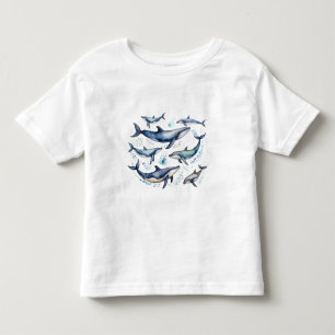T-shirt Pour Les Tous Petits Aquarelle Baleines bleues et dauphins, animal mari